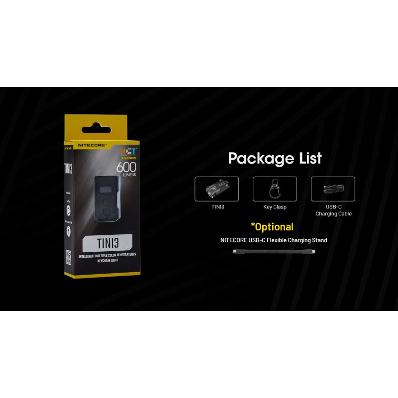 NITECORE TINI3 600 Lumen Nøkkelringlys Mini EDC Lommelykt for Hverdagsbruk Oppladbar og Kompakt Design