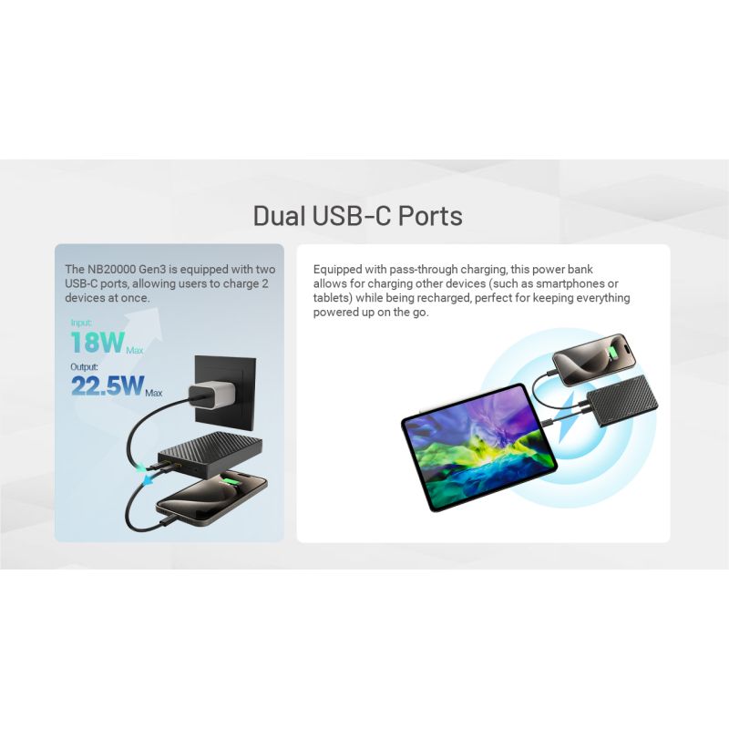 Oppdag Nitecore NB20000 gen3 lettvekt 20000mAh powerbank med dual USB-C QC-støtte perfekt bærbar lader