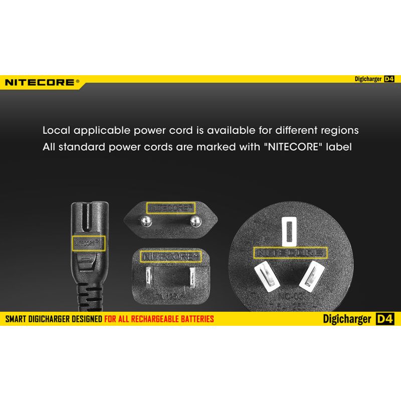 Nitecore D4 Digicharger batterilader med LCD skjerm Li-Ion 18650 Ni-MH sikkerhet og effektivitet retur mulig