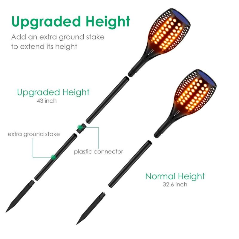 Oppgraderte solcelledrevne lys med flimrende flammeeffekt for terrasse oppkjørsel vanntette automatisk på av