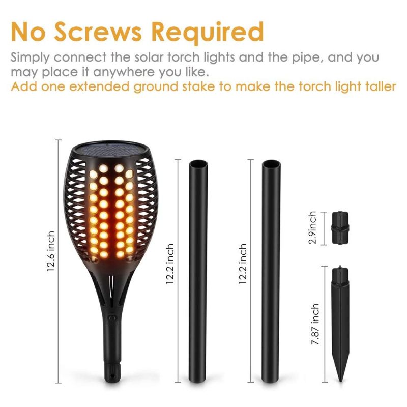 Oppgraderte solcelledrevne lys med flimrende flammeeffekt for terrasse oppkjørsel vanntette automatisk på av