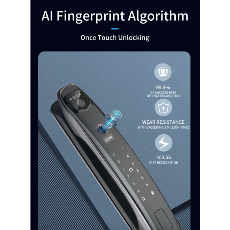 Smart dørlås med 3D ansiktsgjenkjenning sikkerhetskamera og biometrisk passord for moderne bekvemmelighet