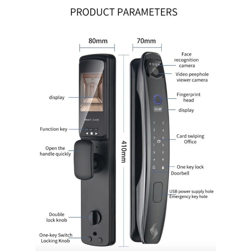 Smart dørlås med 3D ansiktsgjenkjenning sikkerhetskamera og biometrisk passord for moderne bekvemmelighet