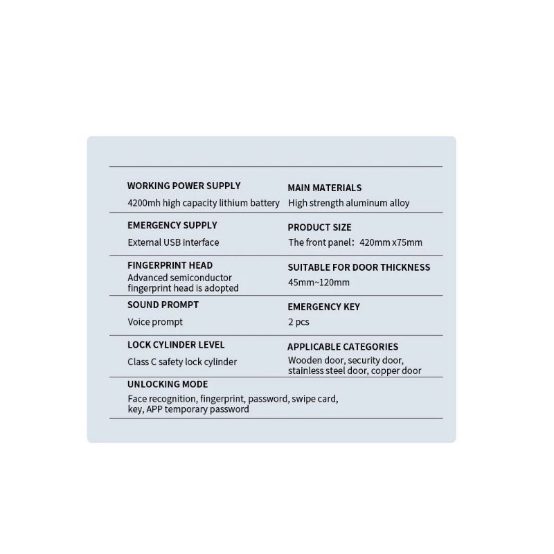 Smart dørlås med 3D ansiktsgjenkjenning sikkerhetskamera og biometrisk passord for moderne bekvemmelighet