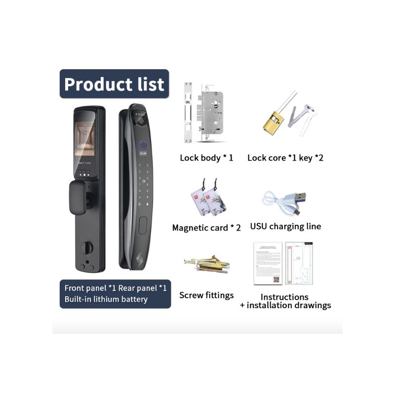 Smart dørlås med 3D ansiktsgjenkjenning sikkerhetskamera og biometrisk passord for moderne bekvemmelighet