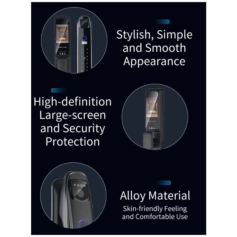 Smart dørlås med 3D ansiktsgjenkjenning sikkerhetskamera og biometrisk passord for moderne bekvemmelighet