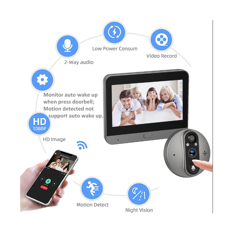 Tuya Smart 1080P WiFi kikkhull videokamera med PIR bevegelsesdetektor nattsyn og justerbar følsomhet