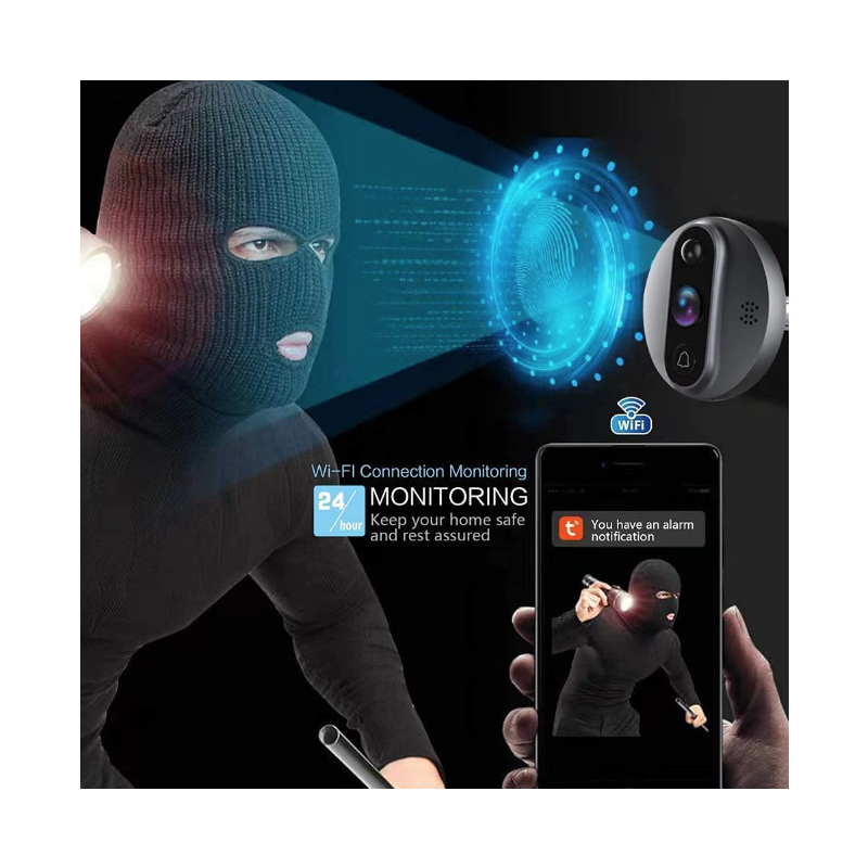 Tuya Smart 1080P WiFi kikkhull videokamera med PIR bevegelsesdetektor nattsyn og justerbar følsomhet