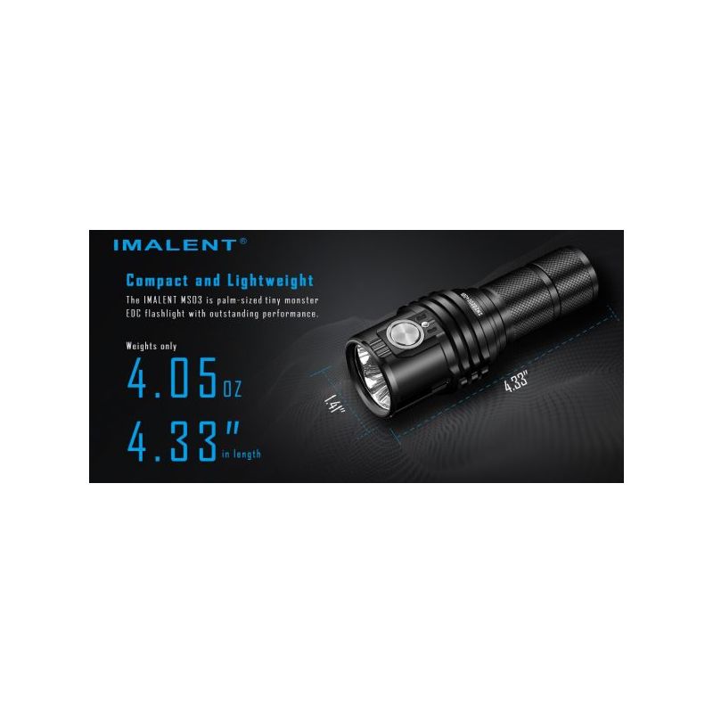 Oppdag IMALENT MS03 høy ytelse lommelykt med 13000 lumen og 324 meter stråleavstand med 21700 batteri