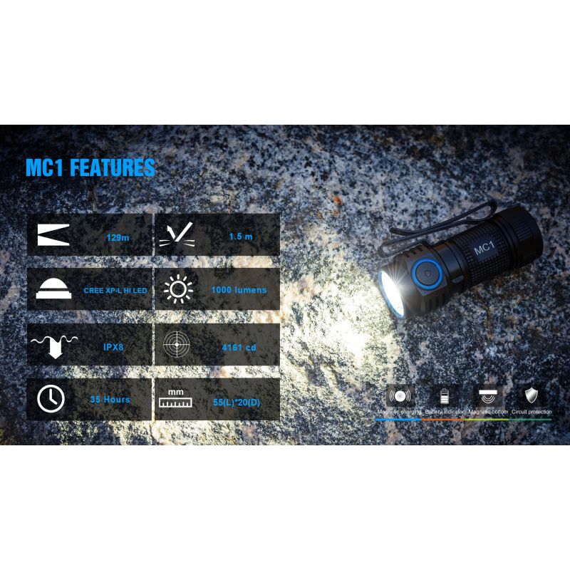 TrustFire MC1 Baton XP-L Hei kompakt 1000 lumens LED lommelykt med magnetisk lading for hverdagsbruk