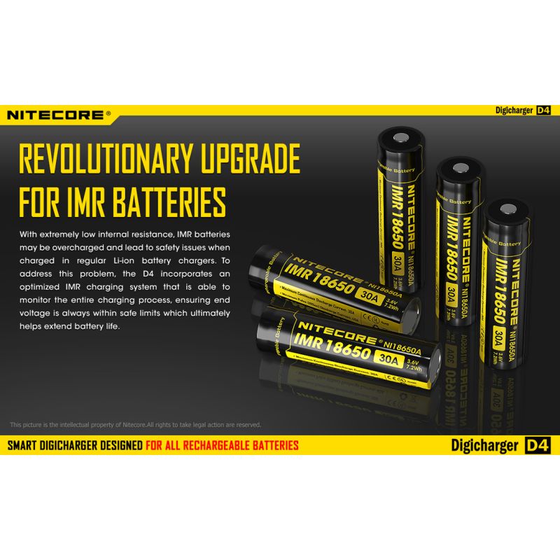 Nitecore D4 Digicharger batterilader med LCD skjerm Li-Ion 18650 Ni-MH sikkerhet og effektivitet retur mulig