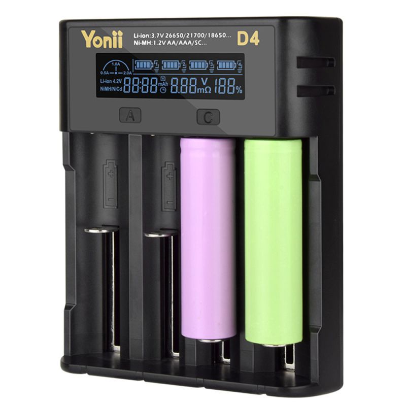 YONII D4 Batterilader: Intelligent 4-spor LCD USB-lader for 18650, 21700, AA/AAA, Ni-MH!
