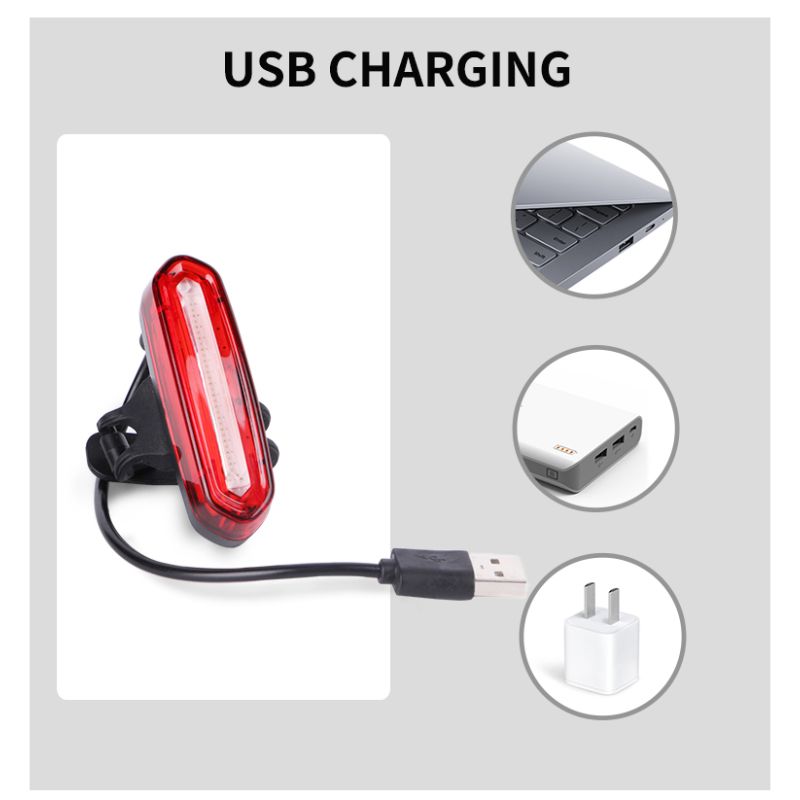 USB oppladbar sykkel baklys med COB lampe teknologi og flere lysmoduser for optimal sykkelsikkerhet