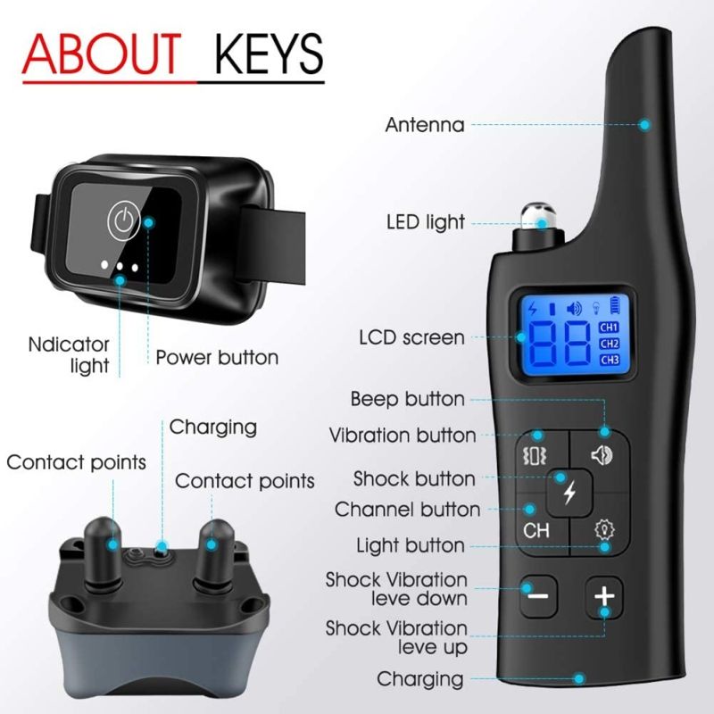 Ny 800m Elektrisk Hundetreningskrage med Fjernkontroll for Små Middels Store Hunder 3 Treningsmoduser