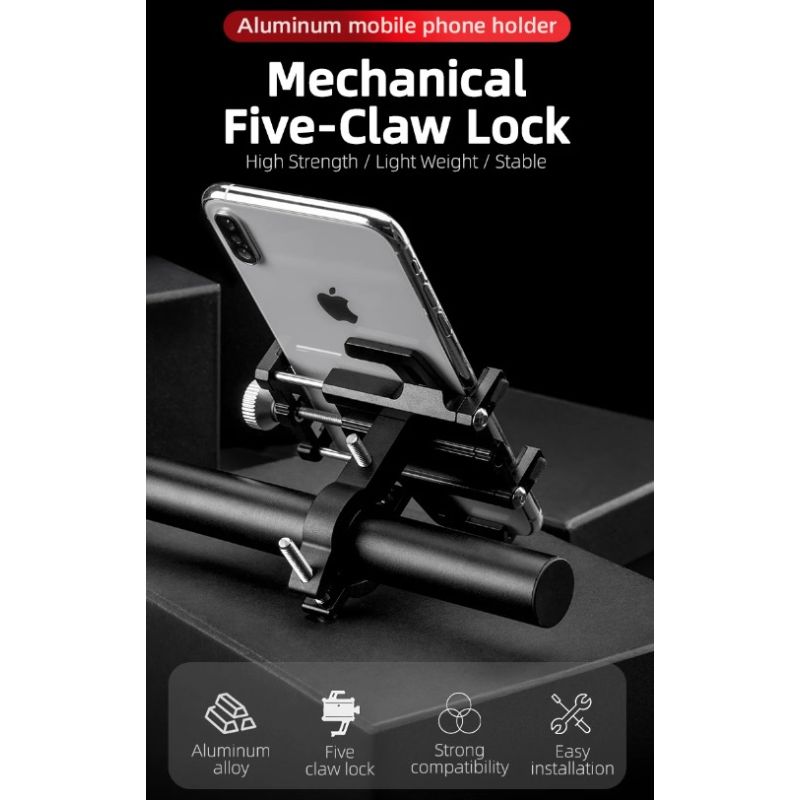 ROCKBROS telefonholder motorsykkel CNC aluminiumslegering fem klør justerbar sklisikre silikongrep stabil