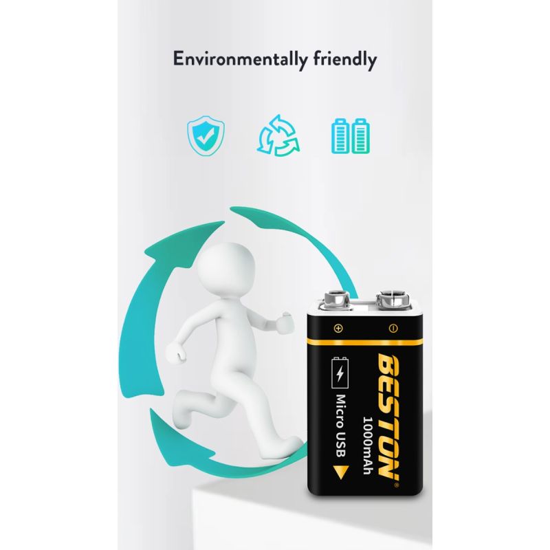 Beston 9V 1000mAh li-ion oppladbart batteri USB lading for RC helikopter mikrofon høy kapasitet og miljøvennlig