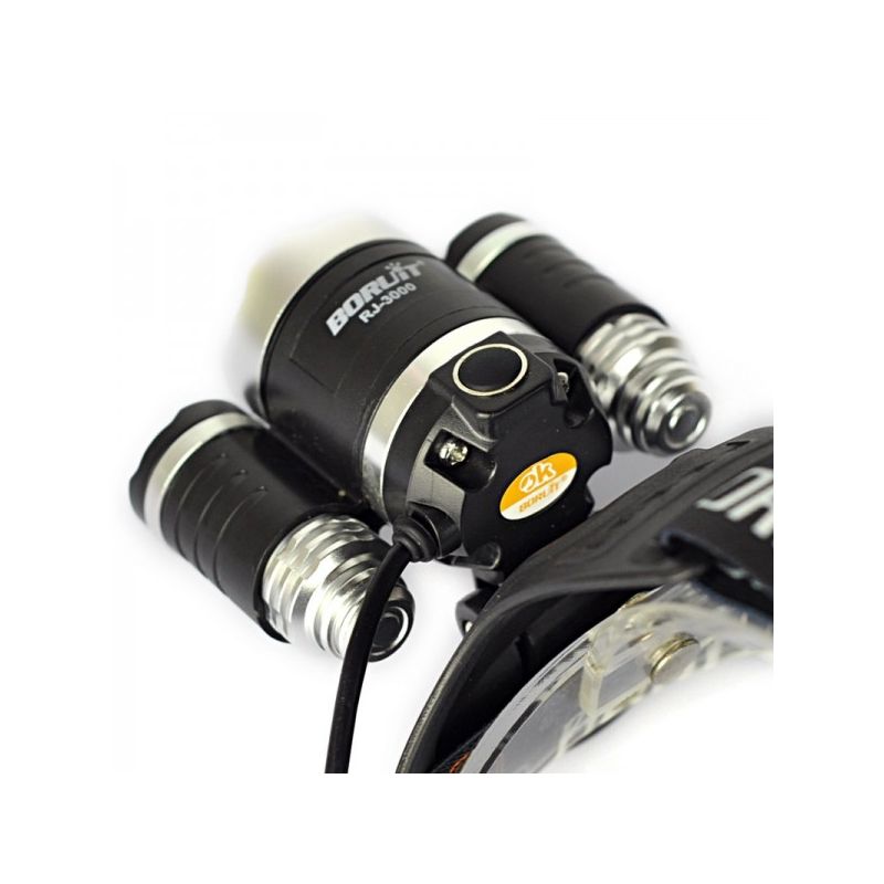 Boruit RJ-3000 LED-hodelykt 1000 lumen vanntett eventyrutstyr T6 hvitt lys XPE R5 grønt lys for camping