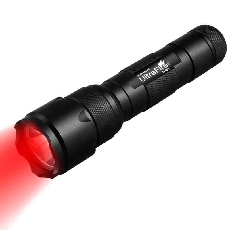 Ultrafire WF-502B.2 kompakt LED rødt lys lommelykt IPX65 vanntett med justerbart fokus for jakt og astronomi
