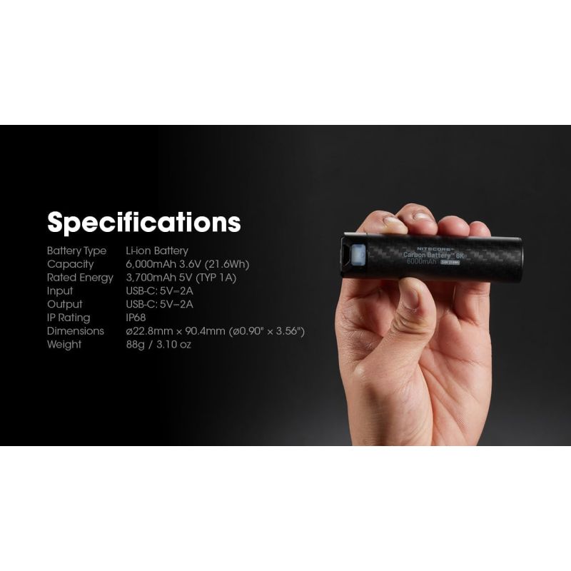 Nitecore 6K Karbonbatteri: Lett USB-C 6000mAh Powerbank - Vanntett for Eventyr!