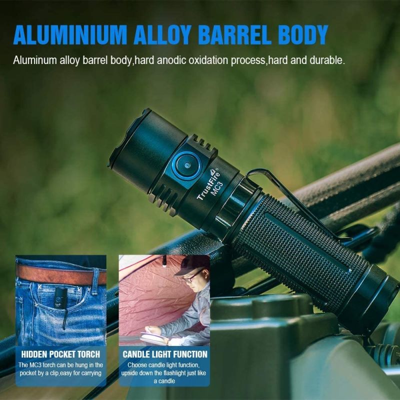 TrustFire MC3 LED lommelykt 2500 lumens USB magnetisk lading IP68 vanntett perfekt for utendørs eventyr