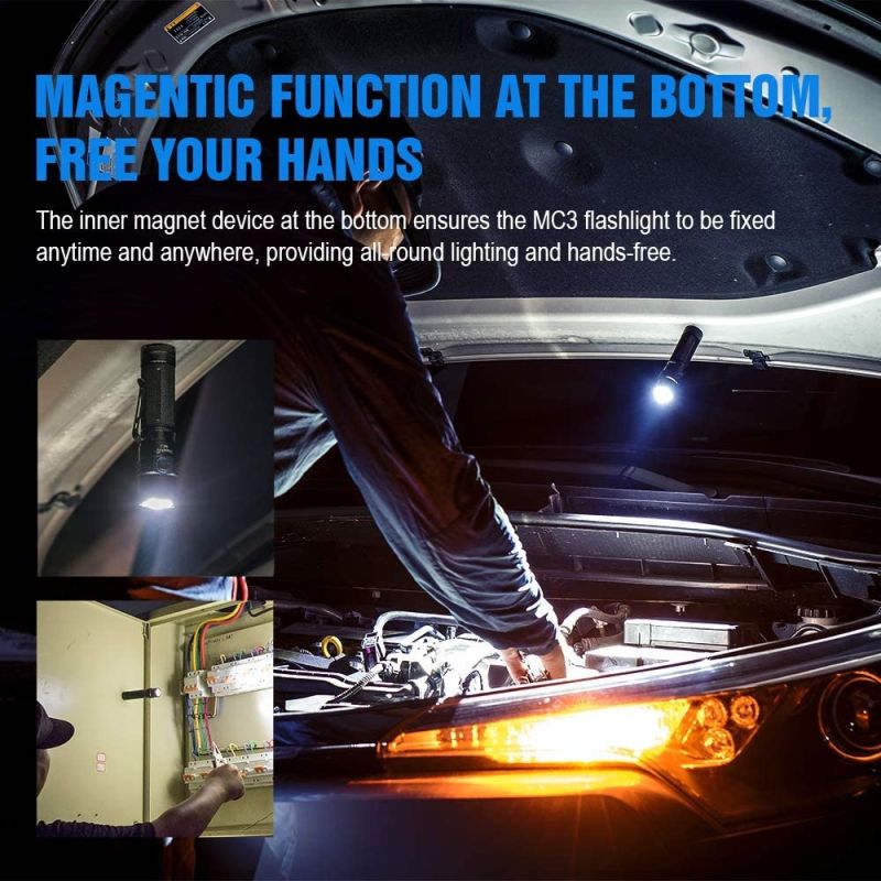 TrustFire MC3 LED lommelykt 2500 lumens USB magnetisk lading IP68 vanntett perfekt for utendørs eventyr