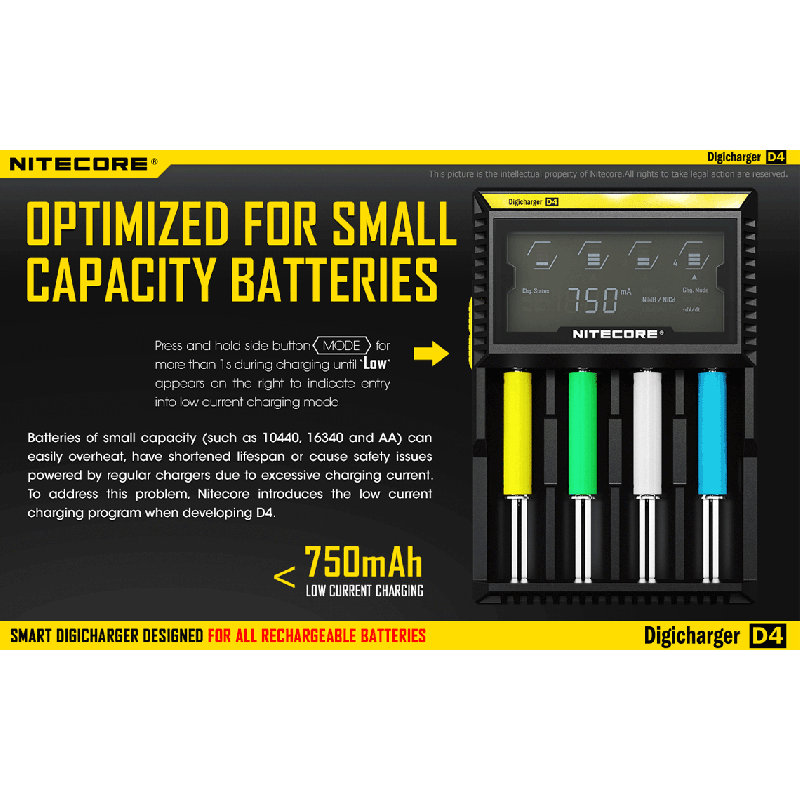 Nitecore D4 Digicharger batterilader med LCD skjerm Li-Ion 18650 Ni-MH sikkerhet og effektivitet retur mulig