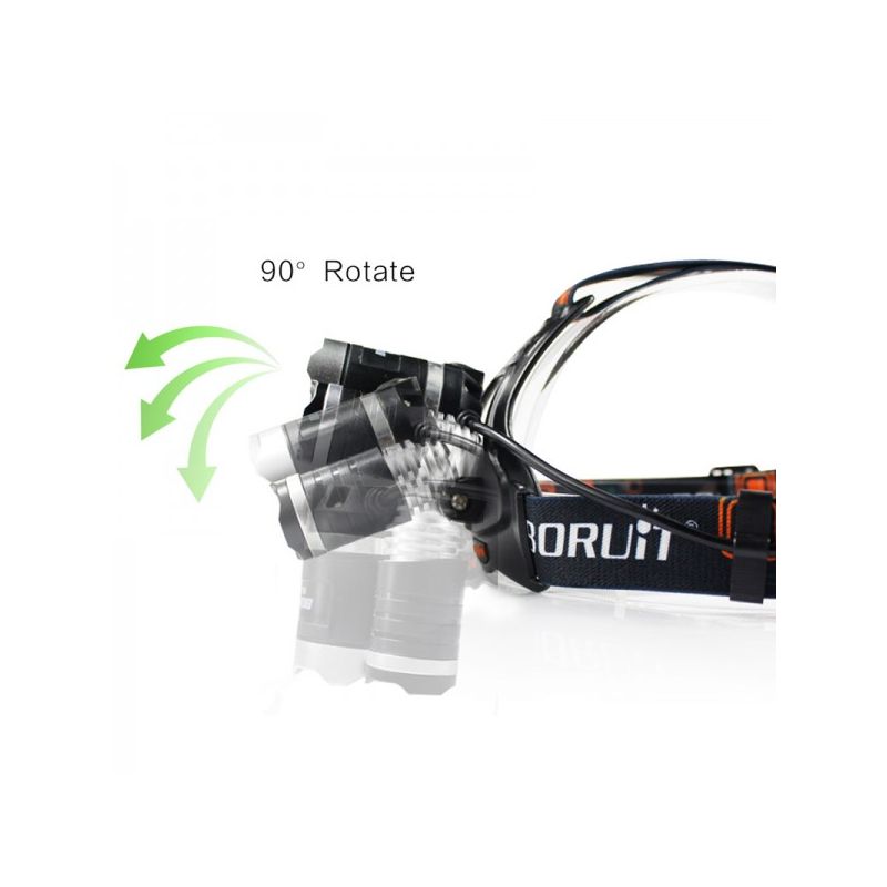 Boruit RJ-3000 LED-hodelykt 1000 lumen vanntett eventyrutstyr T6 hvitt lys XPE R5 grønt lys for camping