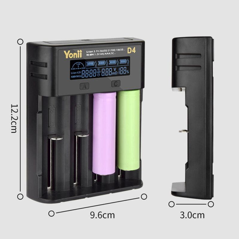 YONII D4 Batterilader: Intelligent 4-spor LCD USB-lader for 18650, 21700, AA/AAA, Ni-MH!
