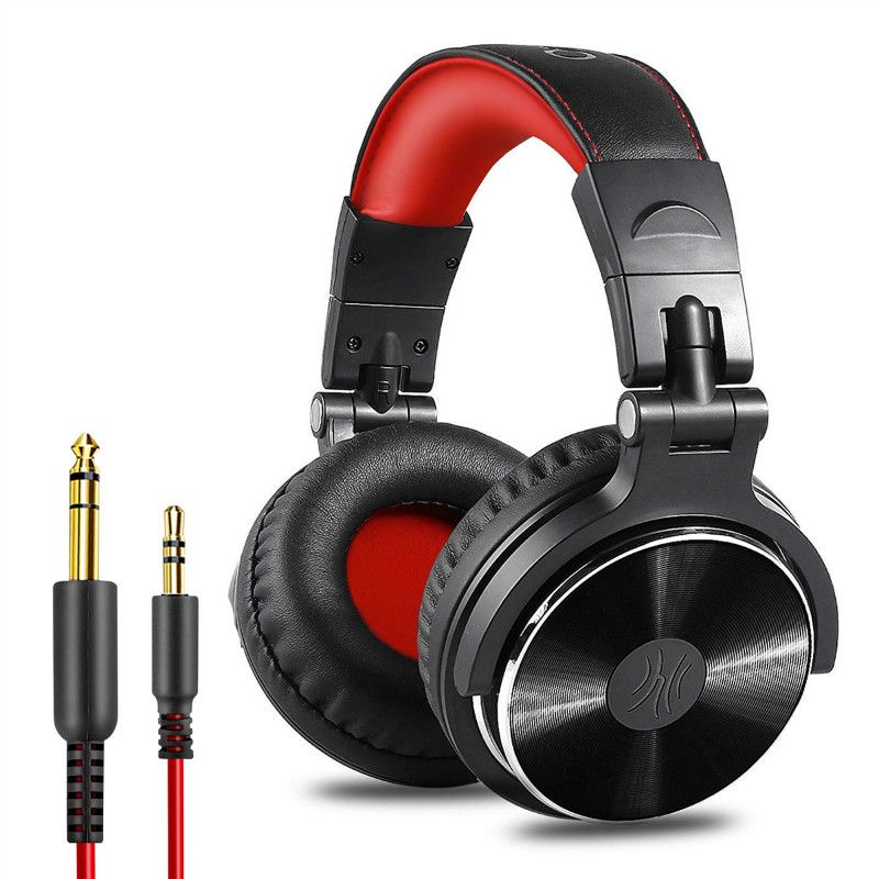 Oneodio Pro-10 Wired Professional Studio Pro DJ-hodetelefoner med mikrofon over øret HiFi-monitor Musikkhodesett-hodetelefoner for telefon PC-Rød & Svart