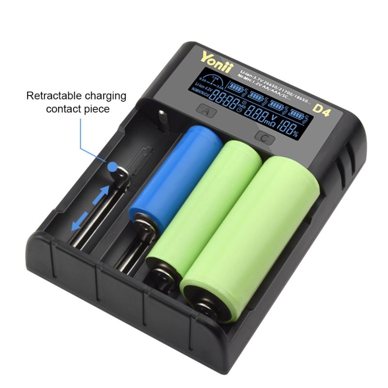 YONII D4 Batterilader: Intelligent 4-spor LCD USB-lader for 18650, 21700, AA/AAA, Ni-MH!