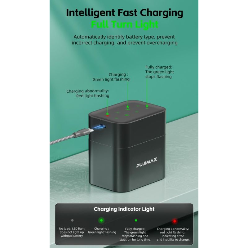 8-spors lader med smart flip top-rom Type-C-port AA litiumbatteri for effektiv ladeløsning høy kapasitet