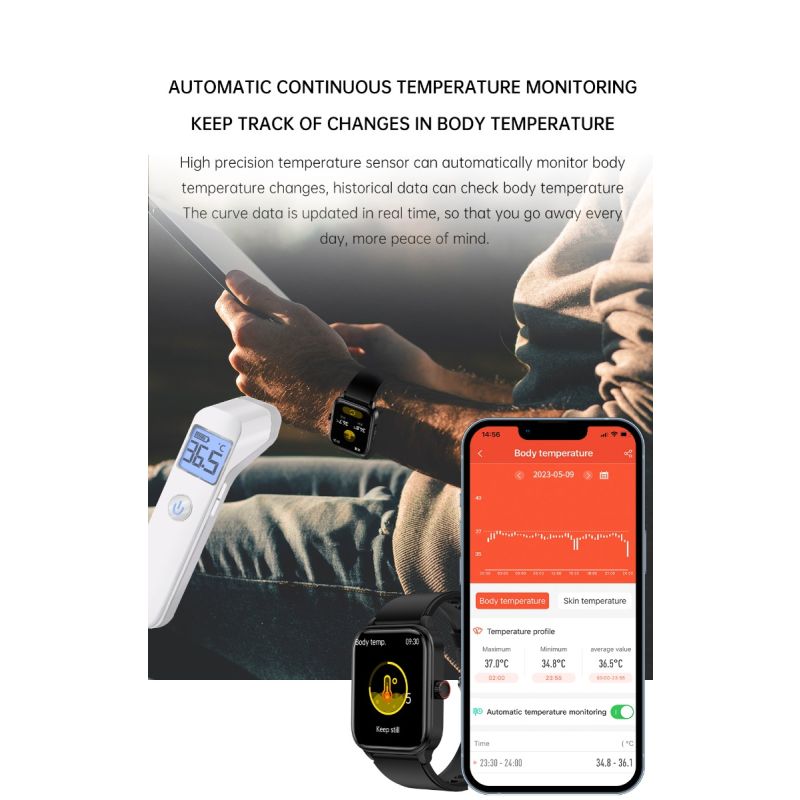 Smartklokke ET540 m/EKG, Blodsukker, Blodtrykk, Blodoksygen, Hjertefrekvens & Fitness Tracker for Kvinner