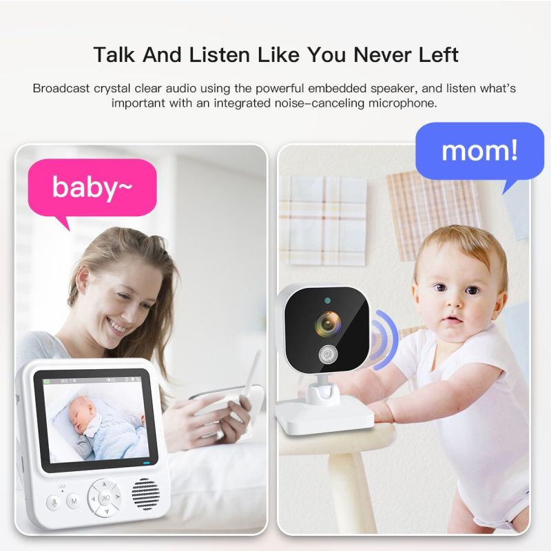 AMB900 2,8 tommers video babymonitor 720P babykamera med 4X zoom IPS-skjerm nattsyn og toveis intercom