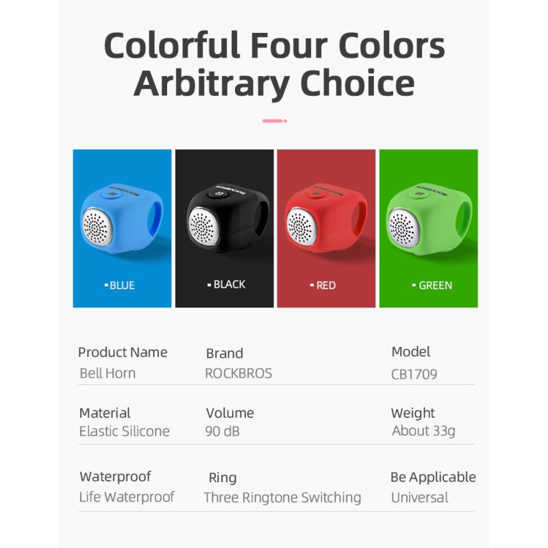 ROCKBROS Elektrisk Sykkelklokke 110 dB Horn Regntett Sykkeltilbehør for Sikkerhet MTB Bysykling Utendørs