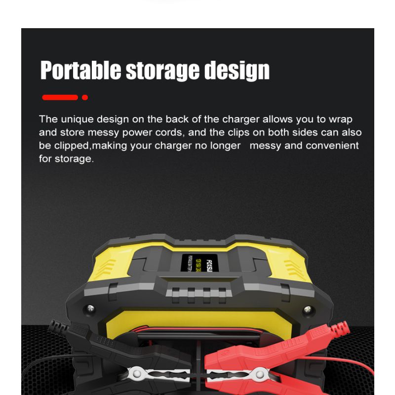 FOXSUR Bærbar bilbatterilader med mikroprosessorkontroll for 12V 24V AGM LiFePO4 Blysyrebatterier Motorsykkelbatteri