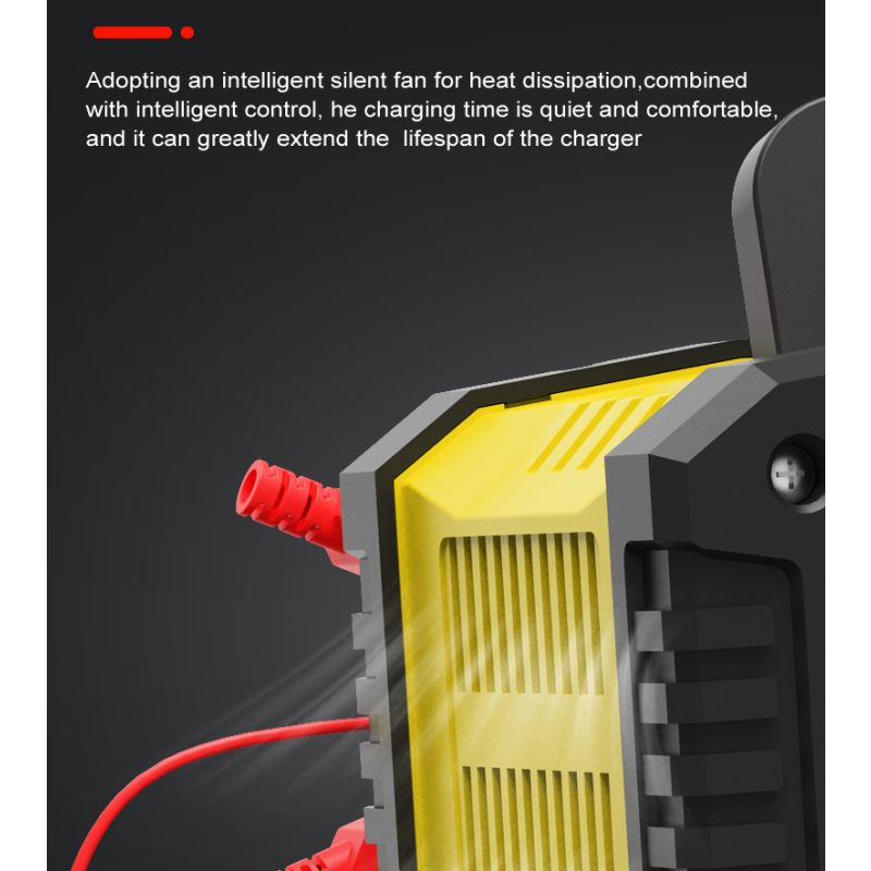FOXSUR Bærbar bilbatterilader med mikroprosessorkontroll for 12V 24V AGM LiFePO4 Blysyrebatterier Motorsykkelbatteri
