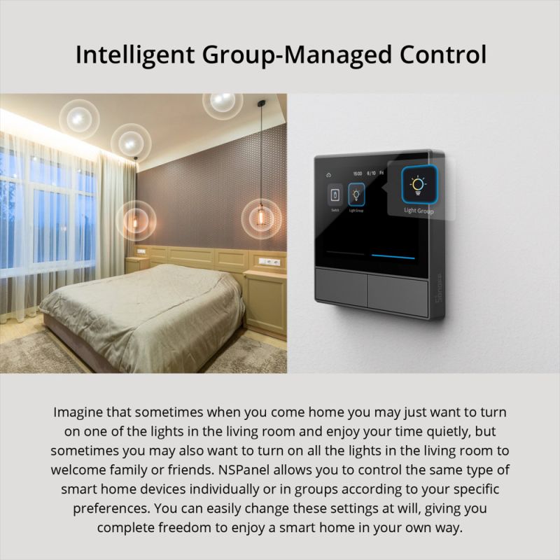 Oppdag SONOFF NSPanel WiFi Scene Smart Switch alt-i-ett-kontroll for moderne hjem med berøringsskjerm grensesnitt