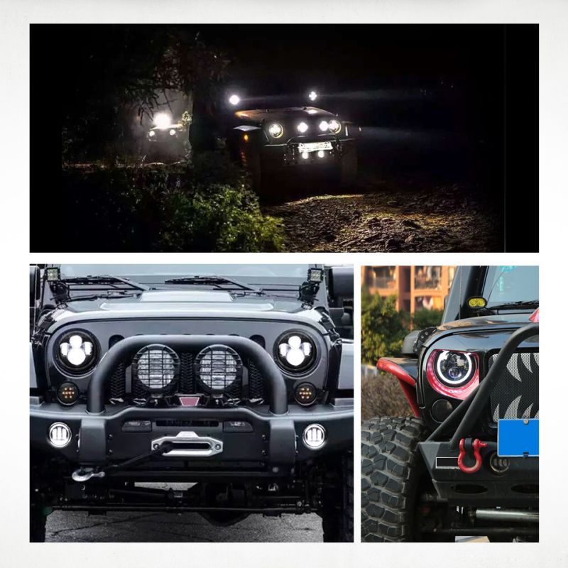 CO LIGHT 7 Tommers LED-frontlykter for Jeep Wrangler Lada Niva 4x4 med Gult og Hvitt engleøye for Bedre Synlighet