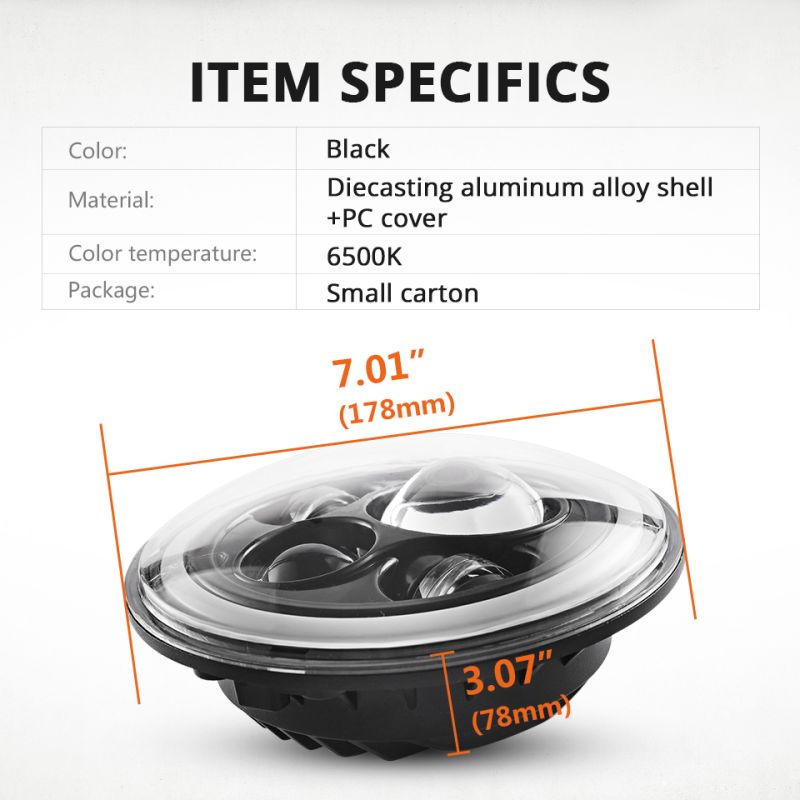 CO LIGHT 7 Tommers LED-frontlykter for Jeep Wrangler Lada Niva 4x4 med Gult og Hvitt engleøye for Bedre Synlighet