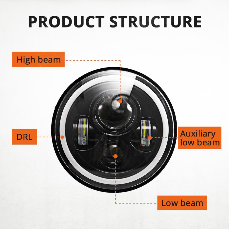 CO LIGHT 7 Tommers LED-frontlykter for Jeep Wrangler Lada Niva 4x4 med Gult og Hvitt engleøye for Bedre Synlighet