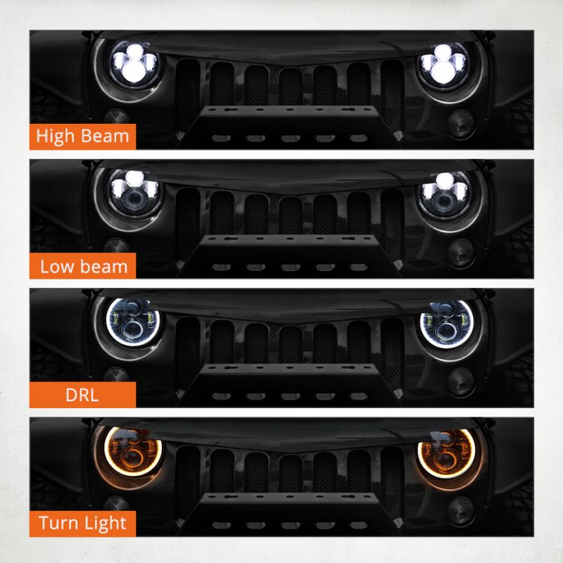 CO LIGHT 7 Tommers LED-frontlykter for Jeep Wrangler Lada Niva 4x4 med Gult og Hvitt engleøye for Bedre Synlighet