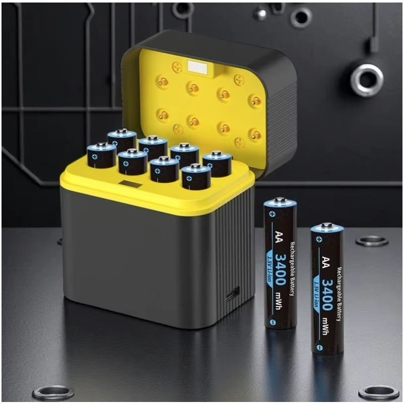 Oppladbare AA-batterier: 8-pk 1.5V 3000mWh Lithium ion AA med ladeboks | Langvarige Høykapasitets Pilas Recargables for Spillkontroller, Spar Penger