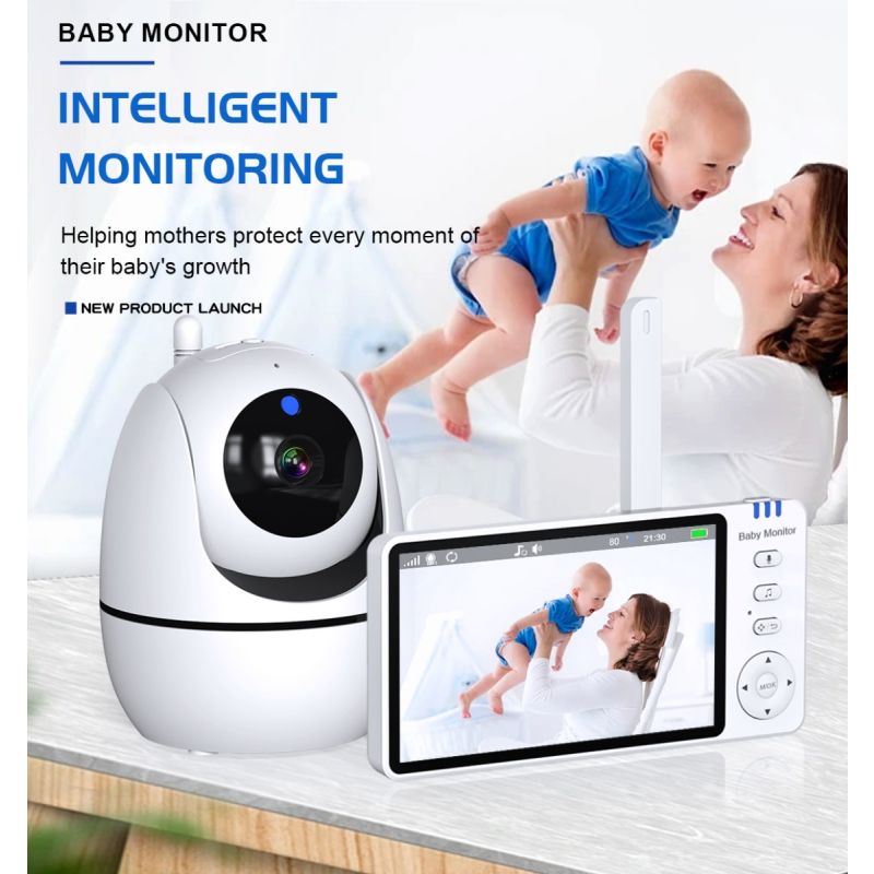Oppdag ABM501 Video Baby Monitor med 2.4G trådløs 5.0 tommer LCD toveis audio nattsyn for trygg barneomsorg