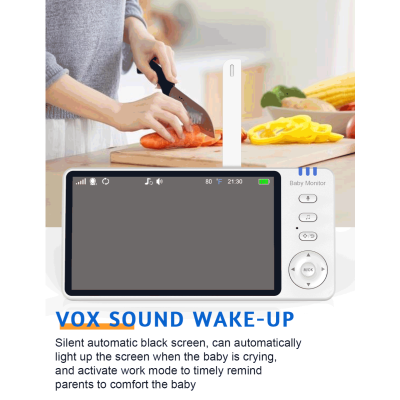 Oppdag ABM501 Video Baby Monitor med 2.4G trådløs 5.0 tommer LCD toveis audio nattsyn for trygg barneomsorg