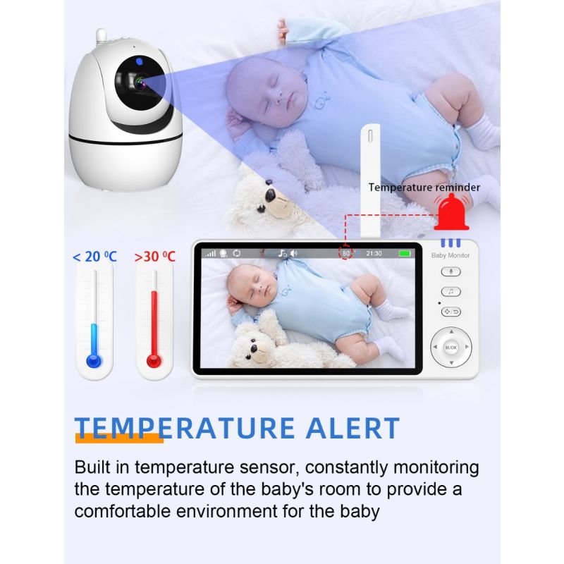 Oppdag ABM501 Video Baby Monitor med 2.4G trådløs 5.0 tommer LCD toveis audio nattsyn for trygg barneomsorg
