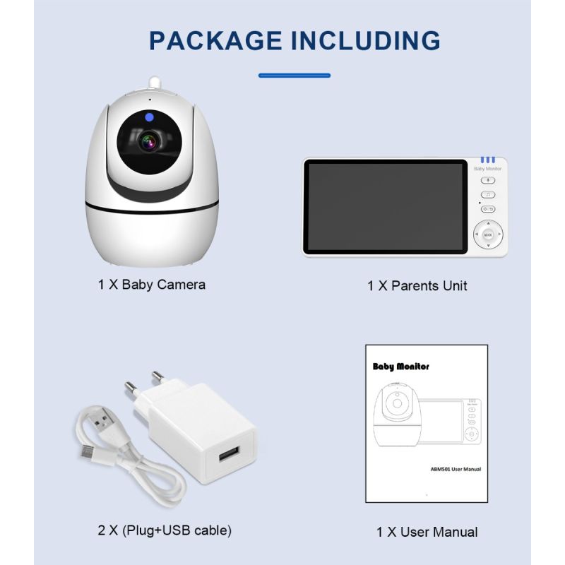 Oppdag ABM501 Video Baby Monitor med 2.4G trådløs 5.0 tommer LCD toveis audio nattsyn for trygg barneomsorg