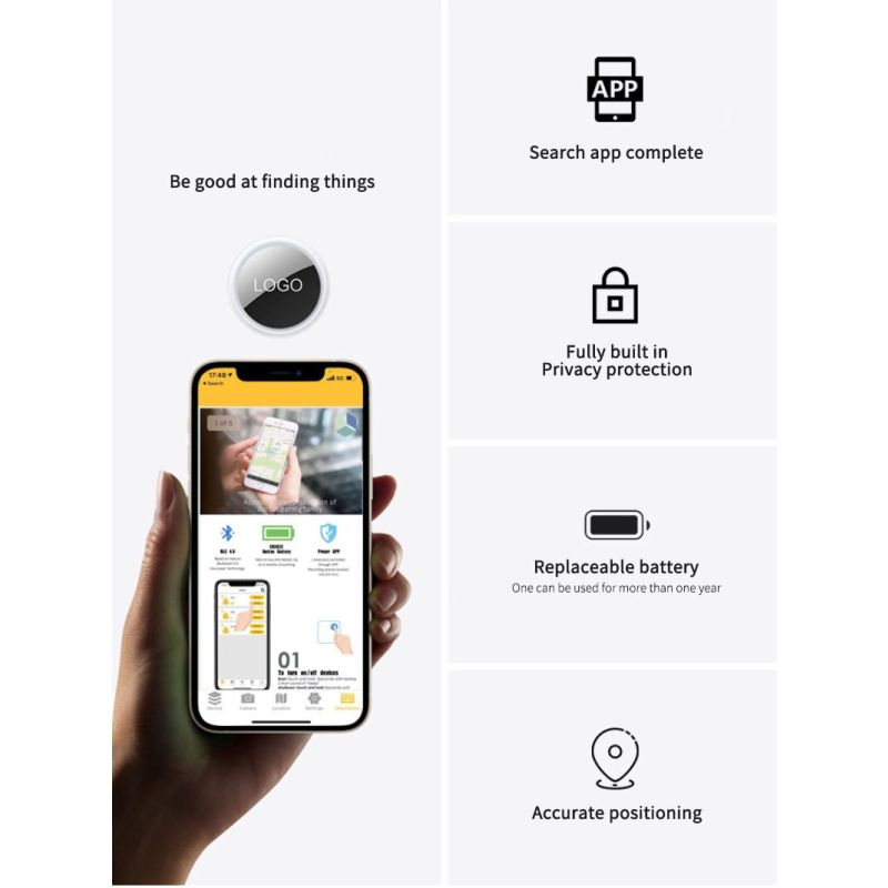 Mini GPS Tracker Bluetooth 4.0 Smart Locator Anti-Lost Lettvekt Kompakt Design Sanntids Posisjon iSearching App