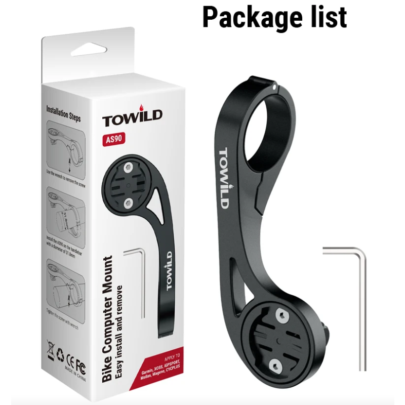 TOWILD AS90 Sykkelstyreforlenger | Allsidig lysfeste & computerholder | Garmin-kompatibel