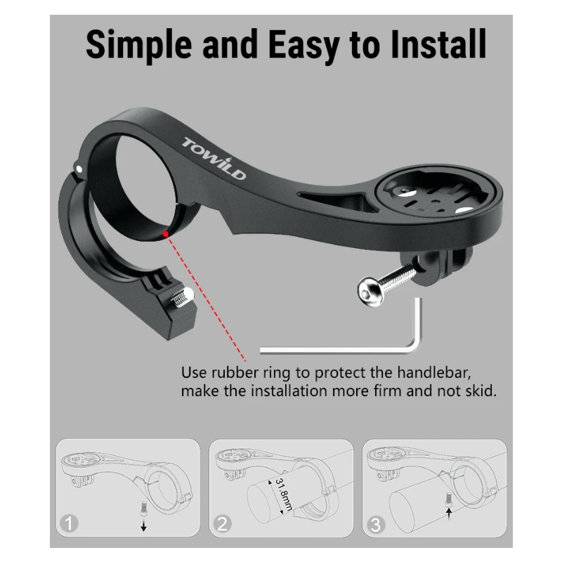 TOWILD AS90 Sykkelstyreforlenger | Allsidig lysfeste & computerholder | Garmin-kompatibel