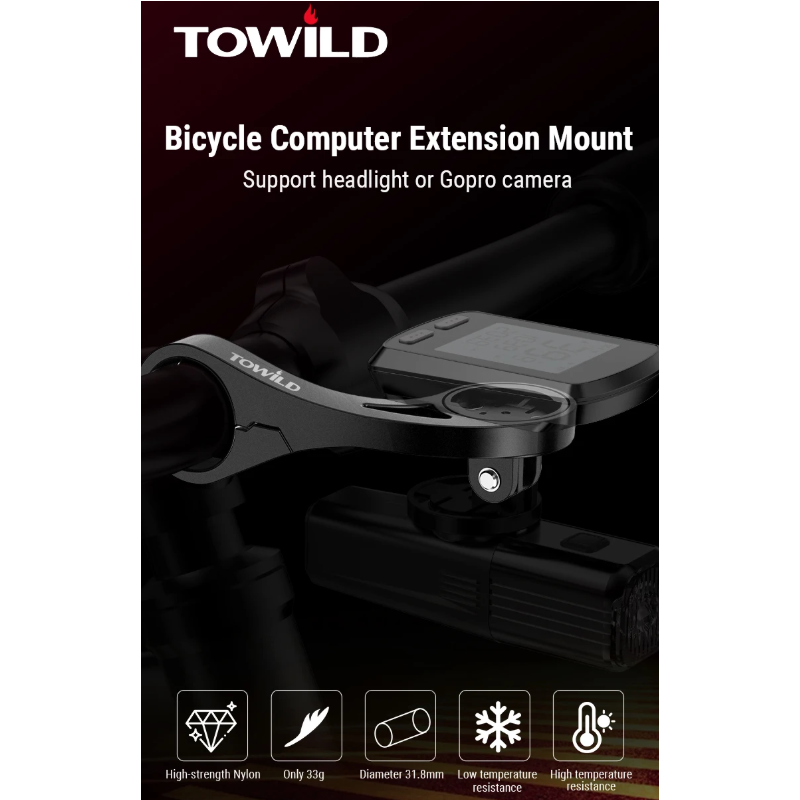 TOWILD AS90 Sykkelstyreforlenger | Allsidig lysfeste & computerholder | Garmin-kompatibel